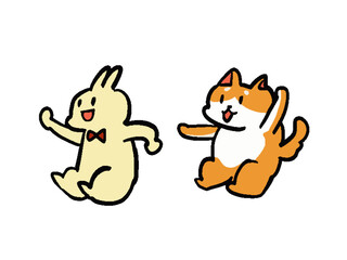 デフォルメされたうさぎと柴犬のイラスト
