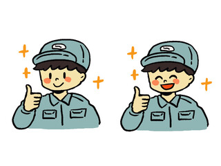 親指を立てる作業員のイラストセット
