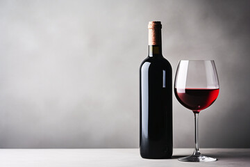 Macro glass of red wine glass glowing bottle