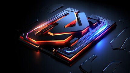 a futuristic 3d abstract obsidian gradient circuit chip logo 