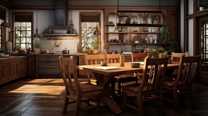 interior of a restaurant with dining table and chairs