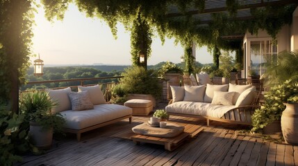 A house terrace with landscape background