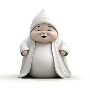 3D cute character wears white robe like a priest
