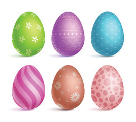 Easter eggs vector set design. Easter egg collection with flower, dots and printed pattern decoration in egg shell 
