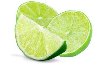 Citrus lime fruit with slice and half isolated on white stock photo