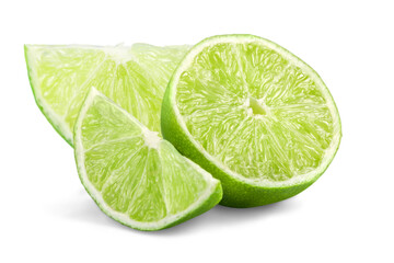 Fresh Lime and Slice, Isolated on White Background