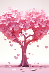 A pink tree with hearts on it. Generative AI.