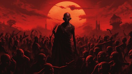 The African dead rise from their graves as all manner of African demons advance towards battle, a horde of African vampires soars overhead, the crimson moon casting a hellish red hue on the earth.