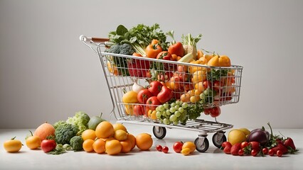 shopping cart with vegetables and fruits