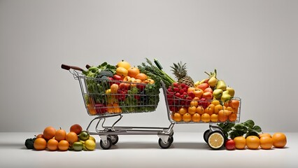 shopping cart with vegetables and fruits