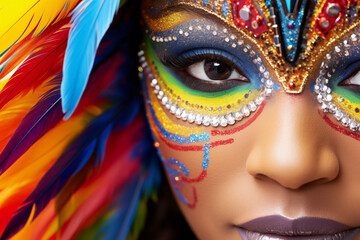 Women participants of the Brazilian Carnival. Beautiful makeup. Beautiful eyes