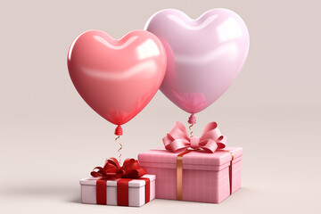 Heart balloon and gift boxes.