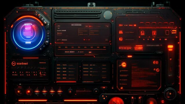 Sci-fi interface with arcade style buttons and changing lights ui, hud design futuristic asset animation