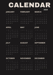 Black vertical calendar for 2024. modern minimalistic 2024 Calendar