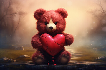 Adorable Valentine's Day Teddy Bear with Crimson Heart