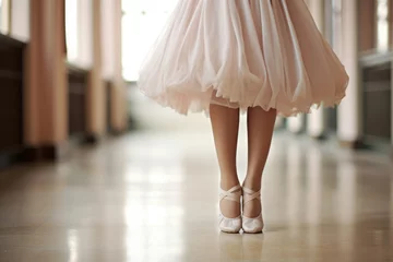 Photo sur Plexiglas École de danse White woman ballet dancer tutu elegance grace young performer ballerina female dancing pointe feet