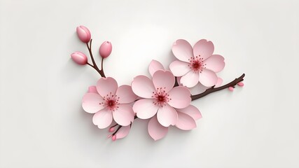 3d illustraton pink cherry blossom on white background 