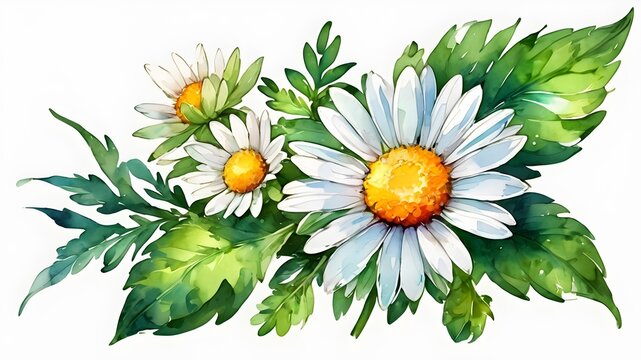 bouquet of daisies on white background , beautiful. watercolour's flower painting