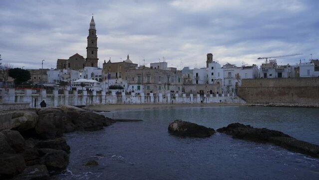 Monopoli traditional white city in the south of Italy in Puglia at sunset, in Italy