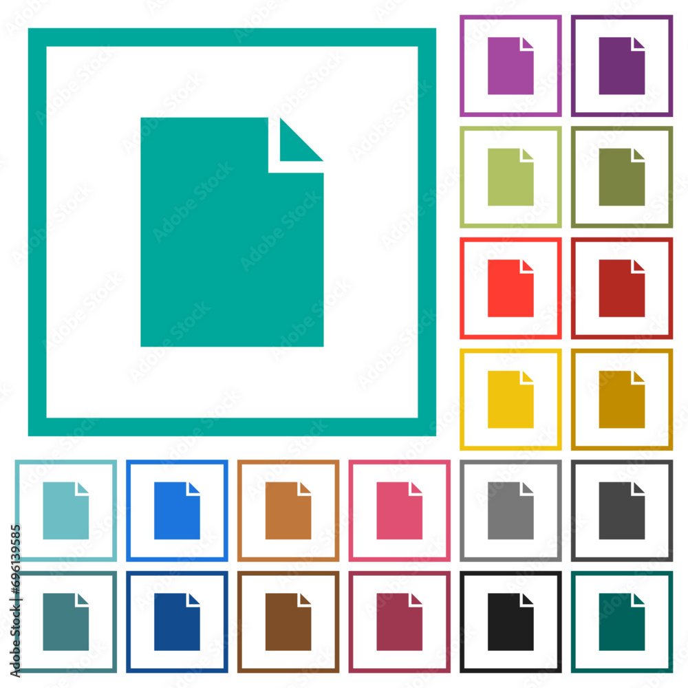 Wall mural Empty document sheet solid flat color icons with quadrant frames