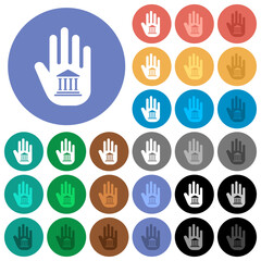 Hand shaped banking sanction sign solid round flat multi colored icons