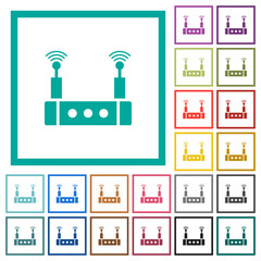 Fototapeta premium Wifi router flat color icons with quadrant frames