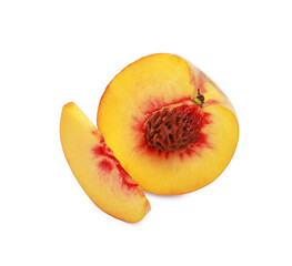 Delicious cut ripe peach isolated on white