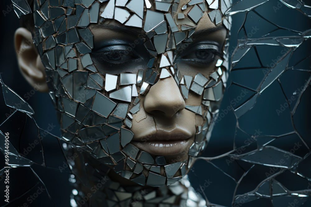 Wall mural an image of a shattered mirror reflecting a unified image, embodying the paradox of fragmentation co