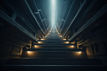 A visual paradox of a staircase leading both up and down simultaneously, creating a sense of...