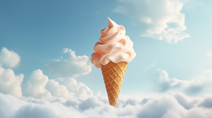 ice cream cone inside the clouds, ice cream in the sky