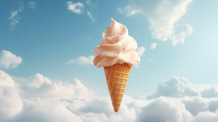 ice cream cone inside the clouds, ice cream in the sky