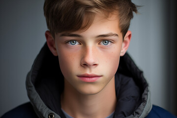 Portrait photo of a norwegian young boy, intense eyes, natural lighting