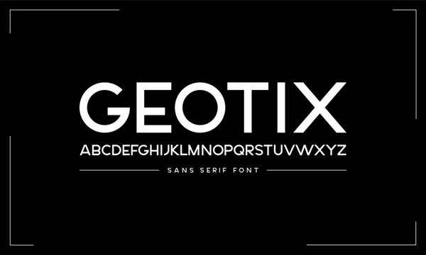 Sans serif typography font vector. Modern clean regular character set. Creative alphabet simple typeface. Digital letter type style. Logo art banner poster flyer billboard text graphic design
