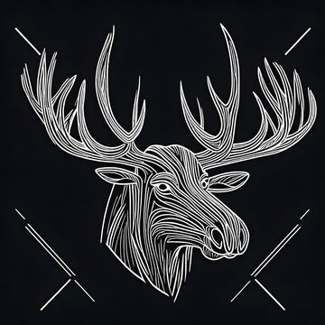 Geometric very simple moose logo Monoline art . Vector style art with Sharp lines. 