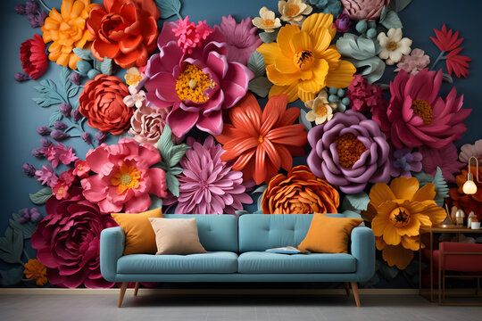 3D premium flower wallpaper murals, colorful flowery romantic design, bespoke for living room bedroom home decor,