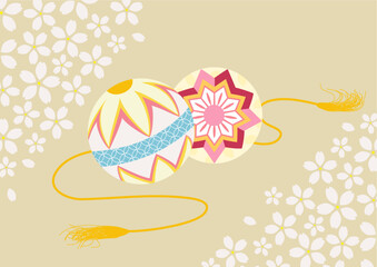 Traditional Japanese Illustration｜伝統的なイラスト鞠｜背景あり