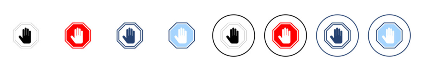 Stop icon vector. stop road sign. hand stop sign and symbol. Do not enter stop red sign with hand
