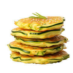 Fresh zucchini pancakes stack isolated on transparent background - obrazy, fototapety, plakaty