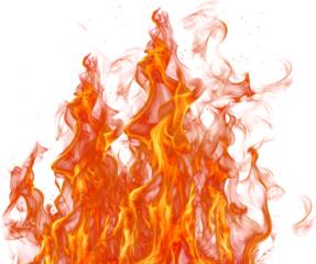 Hot flame particles on transparent background