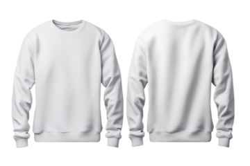 Plain white long sweat t-shirt for mockup in PNG transparent background	