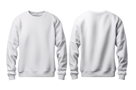 Plain white long sweat t-shirt for mockup in PNG transparent background	