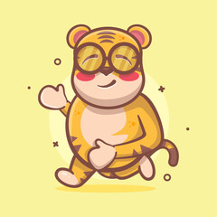 smiling tiger animal character mascot running isolated cartoon in flat style design