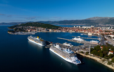 The aerial view of harbour and city centre in Split, Croatia.