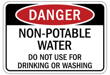 Non potable warning sign and labels do not use for drinking or washing
