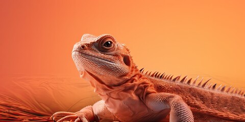 chamelon lizard in peach fuzz color theme