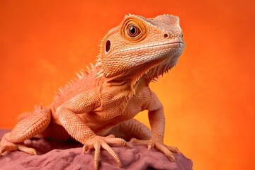 Naklejka premium chamelon lizard in peach fuzz color theme