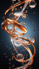 Cosmetic Essence with Liquid Bubble and Molecule in DNA Water Splash Background 3D Rendering