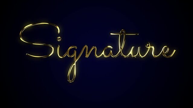 gold signature, animated handwritten gold signature with a black background, 4k animation of lettering text