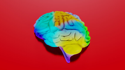 A colorful brain addicted to dopamine, 3d rendering