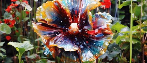 Naklejka premium Colorful Glass Sculpture in a Garden Setting